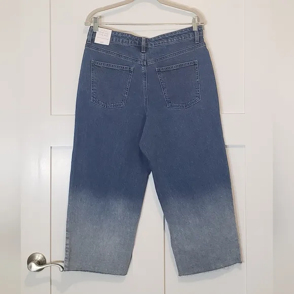 Talbots Wide Leg Crop Jeans Ombre New High Rise Relaxed Cotton Spandex Size 10P
