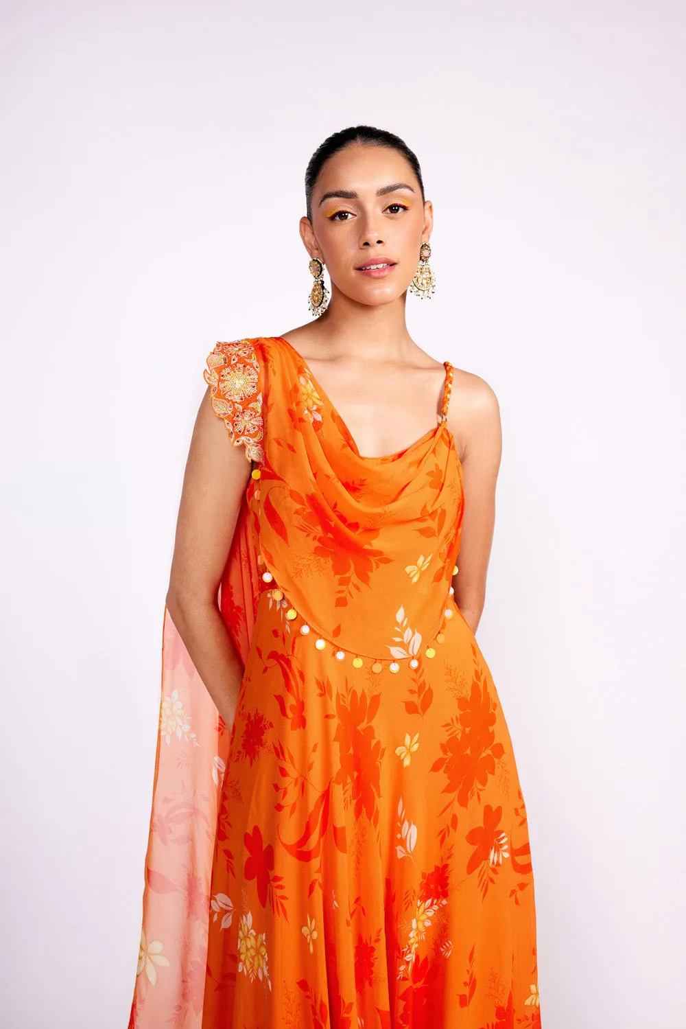 Tangerine Orange Georgette Anarkali Gown