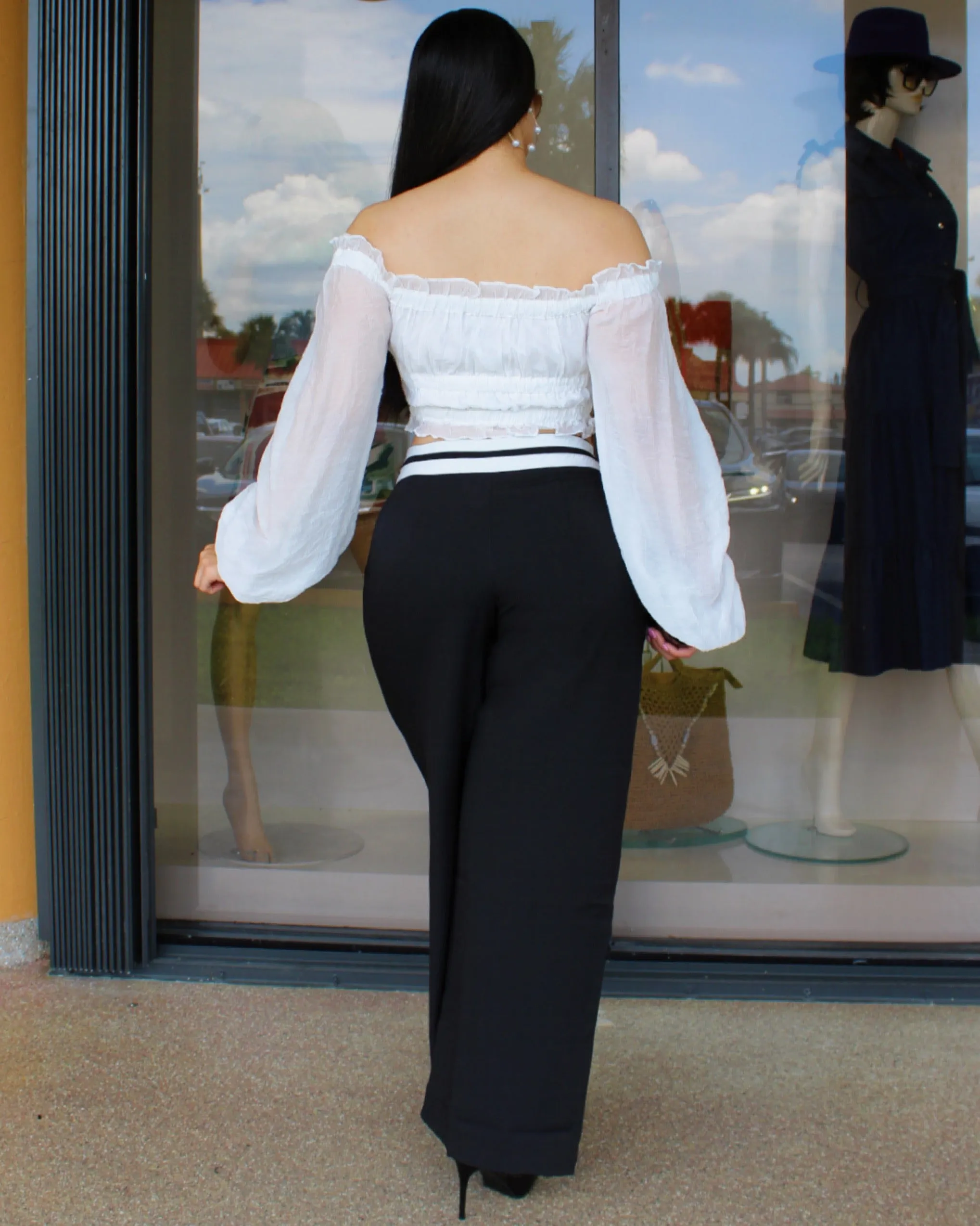 Tatiana Off tThe Shoulder Chiffon White Crop Blouse