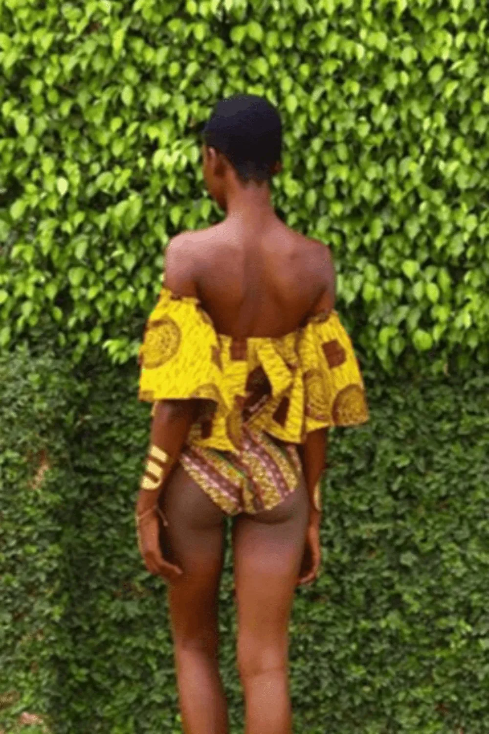 Terra Yellow Aztec Striped Ruffle Bikini