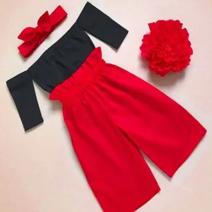 Toddler Baby Girls Off Shoulder Top shirt- Pants -Headband Outfit 3 piece set