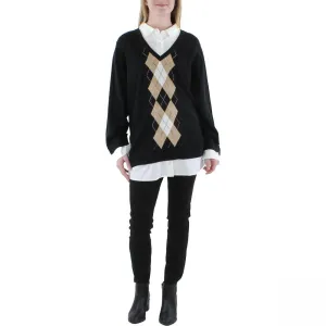 Tommy Hilfiger Plus Size Cotton Argyle Layered-Look Sweater Black Multi 2X
