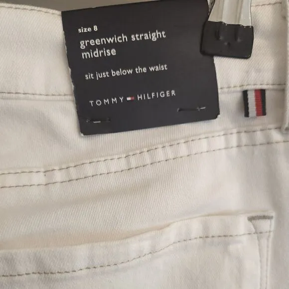 Tommy Hilfiger White Greenwich Midrise Straight Jeans with Rhinestones Size 8
