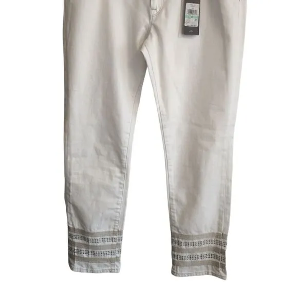 Tommy Hilfiger White Greenwich Midrise Straight Jeans with Rhinestones Size 8