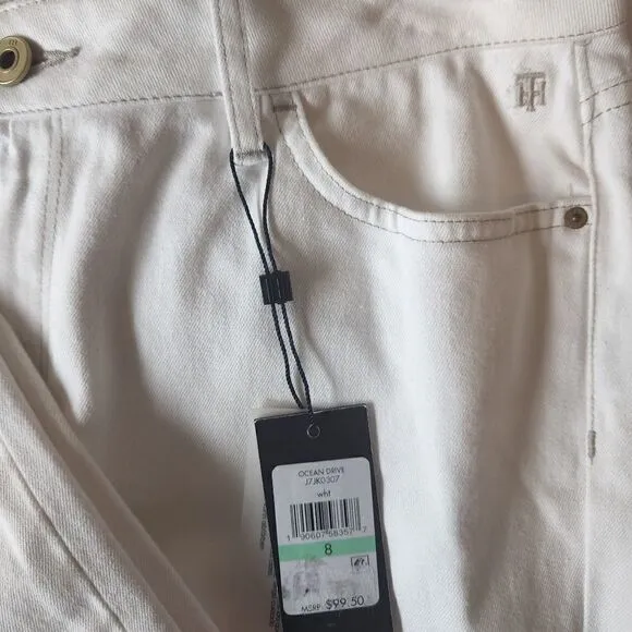 Tommy Hilfiger White Greenwich Midrise Straight Jeans with Rhinestones Size 8