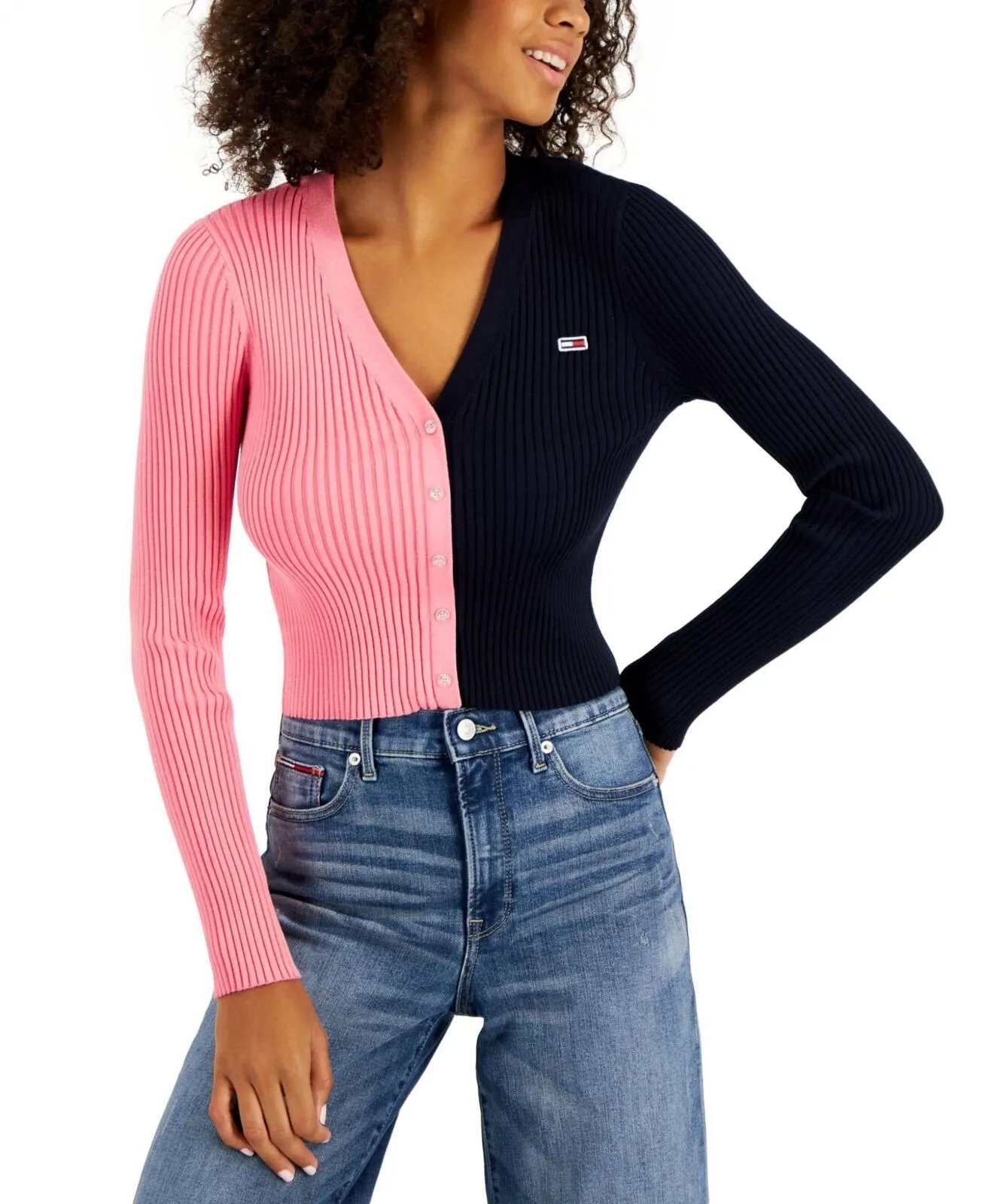 Tommy Jeans Women's V-Neck Pullover Colorblock Sweater T2HS0CZE