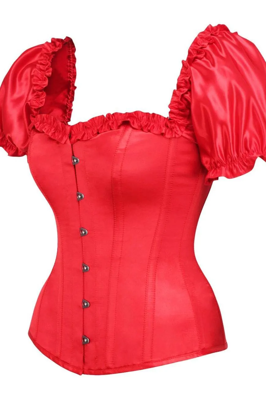 Top Drawer Steel Boned Red Satin Overbust Corset w/Sleeves