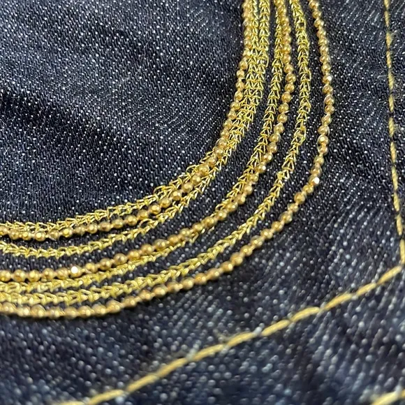 True Religion Dark Wash High Rose Boot Jeans Size 30 Gold Metallic Beading