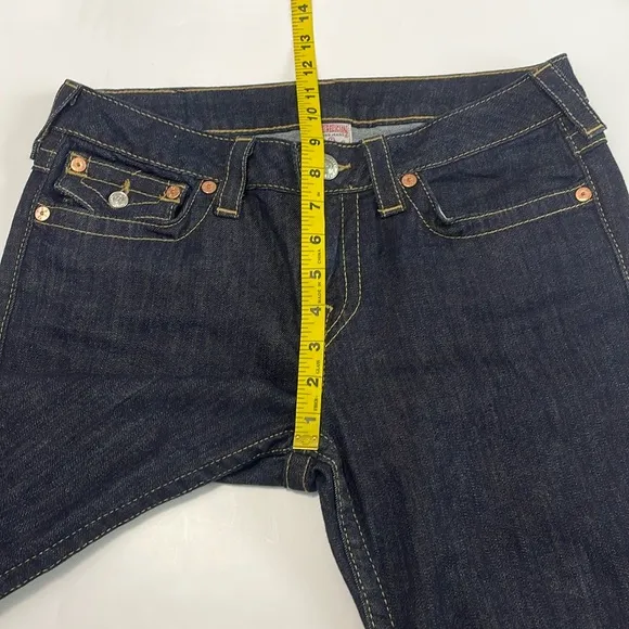 True Religion Dark Wash High Rose Boot Jeans Size 30 Gold Metallic Beading