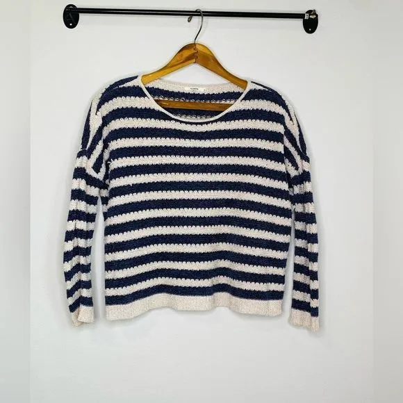Tularosa Striped Knit Pullover Sweater Navy Cream