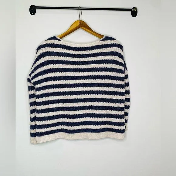Tularosa Striped Knit Pullover Sweater Navy Cream