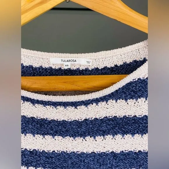 Tularosa Striped Knit Pullover Sweater Navy Cream