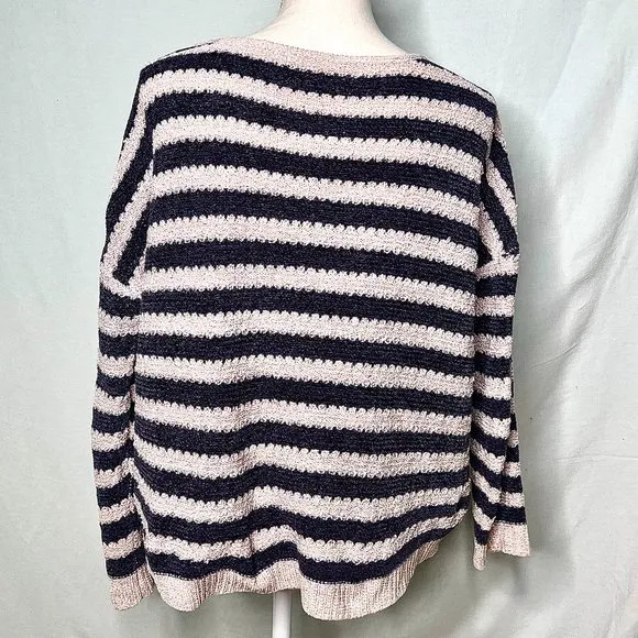 Tularosa Striped Knit Pullover Sweater Navy Cream