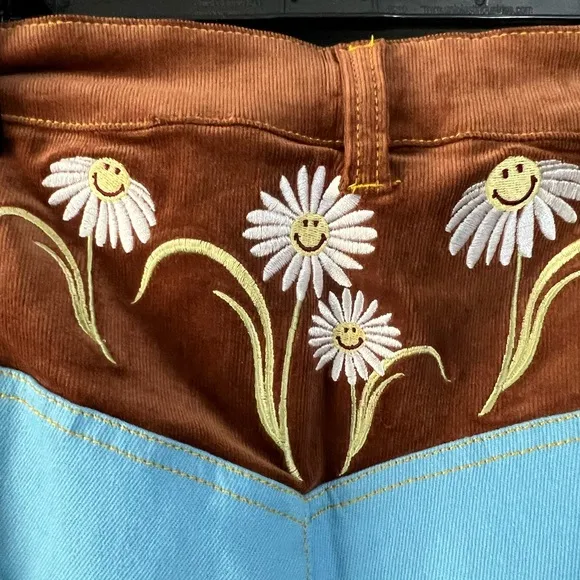 Unique Vintage x Smiley Happy Daisy High Rise Flare Jeans