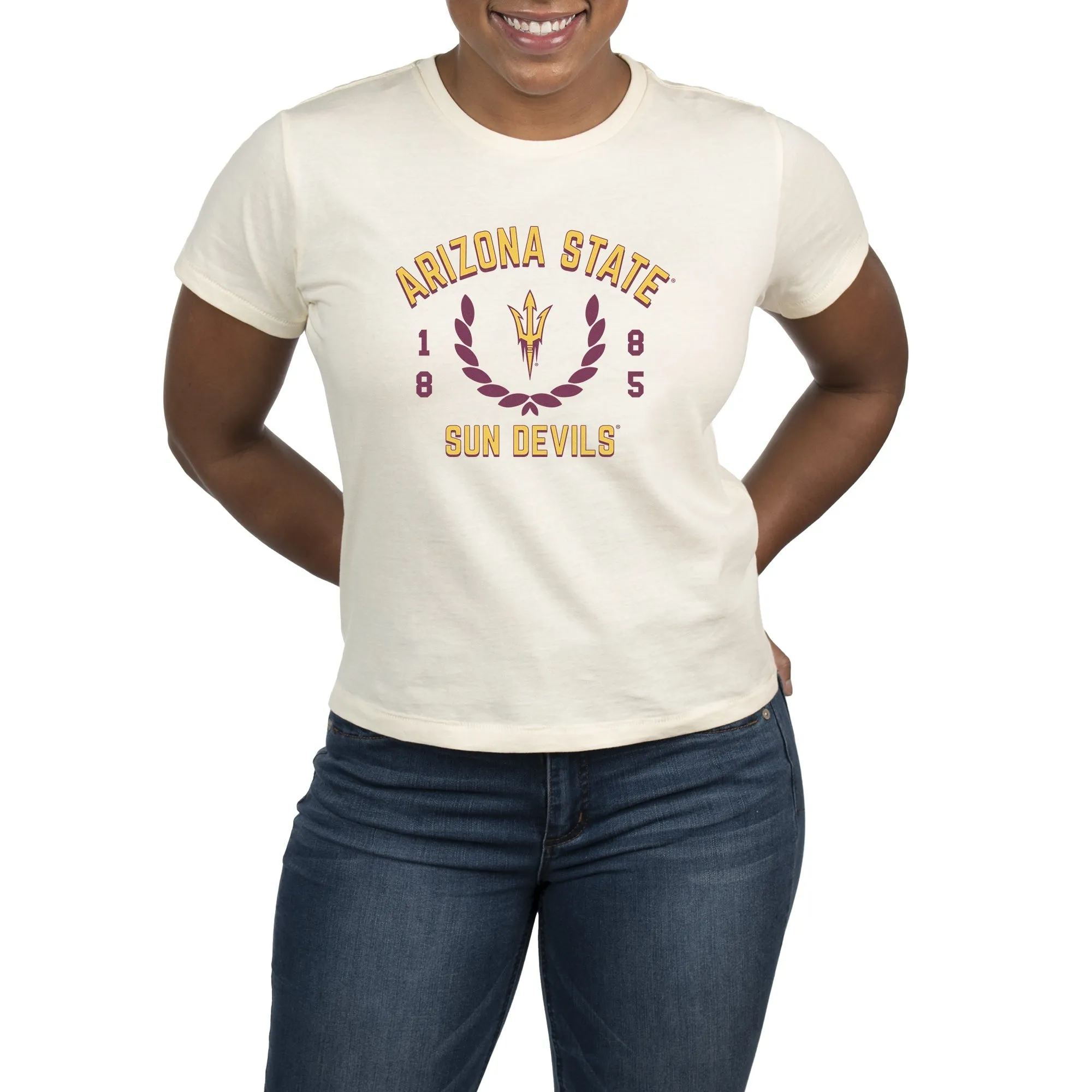 USCAPE Arizona State University Academy High Waisted Tee, Vintage White