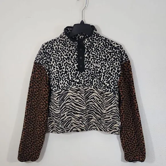 Vans Animal Patchwork Print Fleece Mockneck Pullover Sweater size S