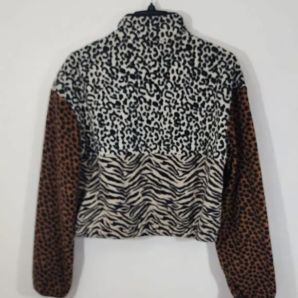 Vans Animal Patchwork Print Fleece Mockneck Pullover Sweater size S
