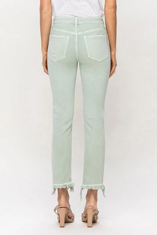 Vervet Mid Rise Crop Straight Jeans - mint