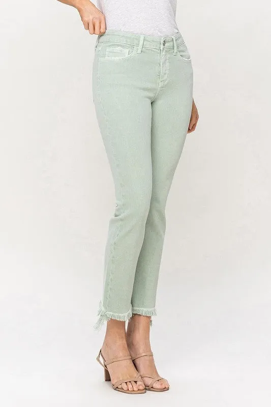 Vervet Mid Rise Crop Straight Jeans - mint