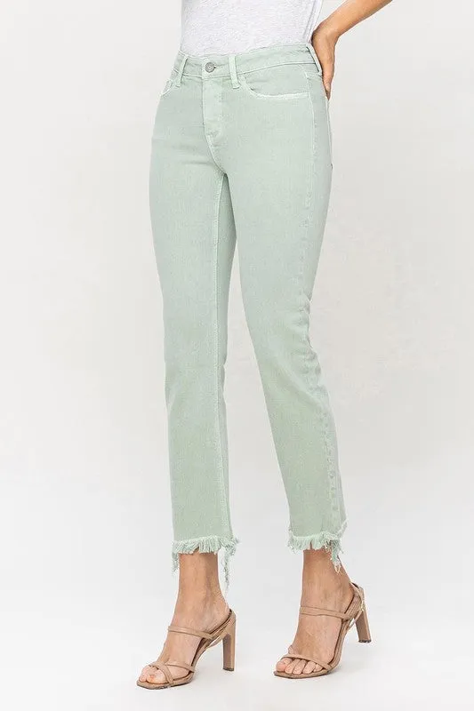 Vervet Mid Rise Crop Straight Jeans - mint