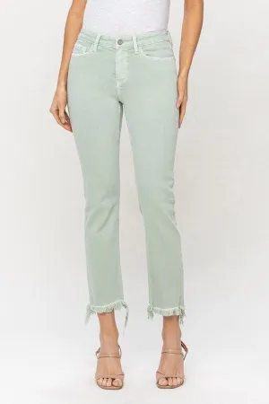 Vervet Mid Rise Crop Straight Jeans - mint