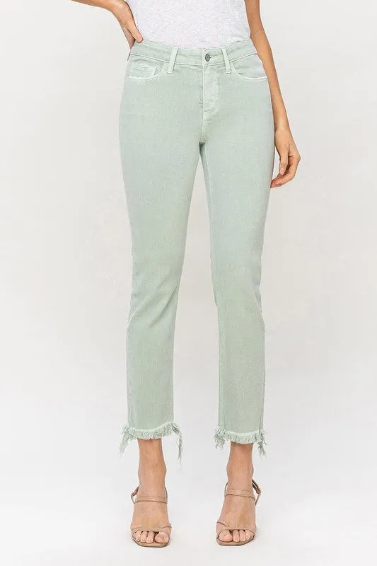 Vervet Mid Rise Crop Straight Jeans - mint