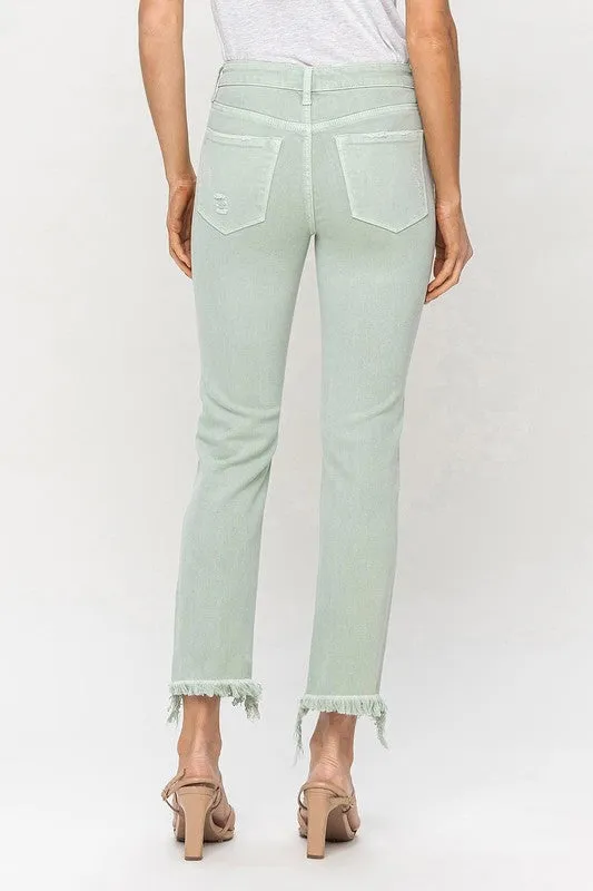 Vervet Mid Rise Crop Straight Jeans - mint