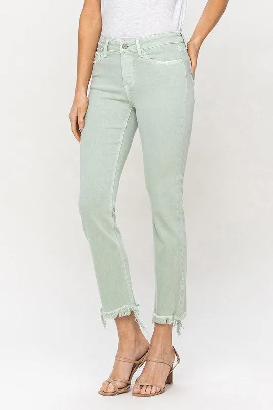 Vervet Mid Rise Crop Straight Jeans - mint