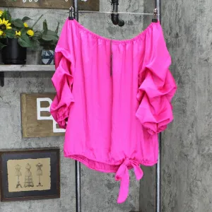 Vince Camuto Womens Off The Shoulder Ruffle Top 9122163 9122163 Hot Pink XL