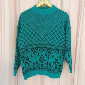 Vintage 50's Lauren Women's Geometric Sweater Retro