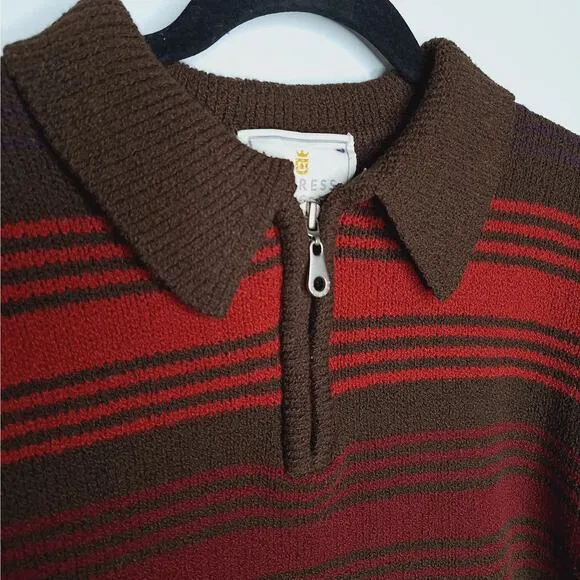 Vintage 90s Express Tricot Collared Sweater 1/4 Zip Small Pullover Stripe Grunge