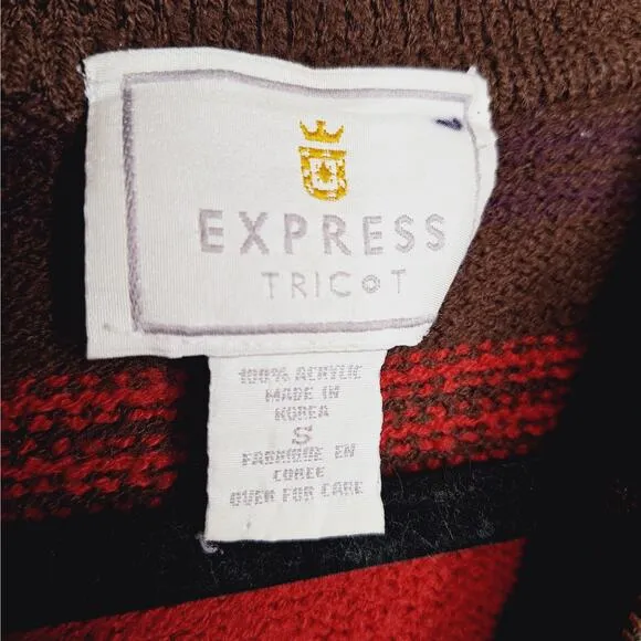 Vintage 90s Express Tricot Collared Sweater 1/4 Zip Small Pullover Stripe Grunge