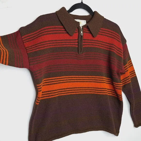 Vintage 90s Express Tricot Collared Sweater 1/4 Zip Small Pullover Stripe Grunge