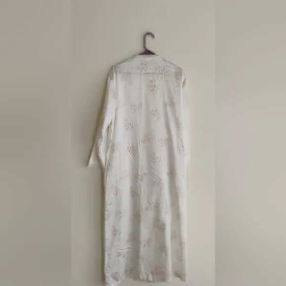 Vintage Barbizon Satin Lace Gown &amp; Robe Floral Peach White Maxi Long MEDIUM 8/10