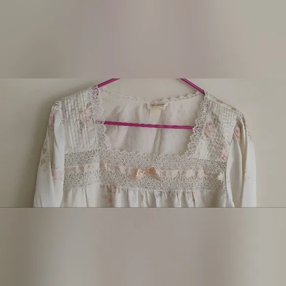 Vintage Barbizon Satin Lace Gown &amp; Robe Floral Peach White Maxi Long MEDIUM 8/10