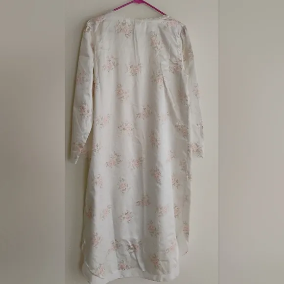 Vintage Barbizon Satin Lace Gown &amp; Robe Floral Peach White Maxi Long MEDIUM 8/10