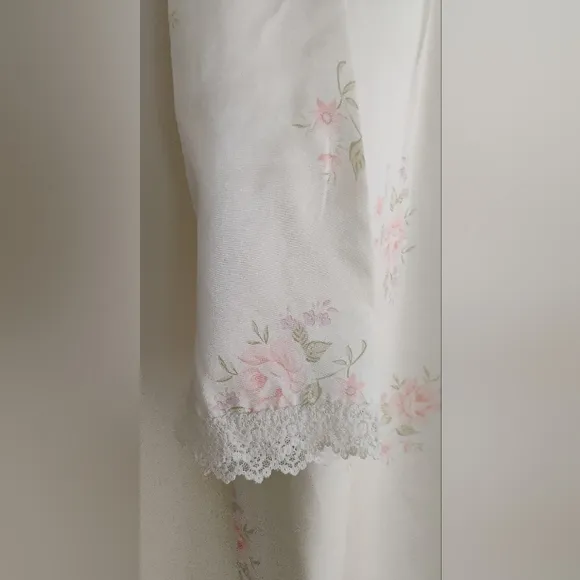 Vintage Barbizon Satin Lace Gown &amp; Robe Floral Peach White Maxi Long MEDIUM 8/10
