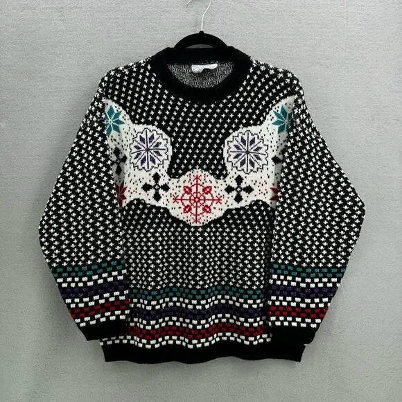 Vintage Custom Design Womens Knit Fair Isle Pullover Sweater Size M