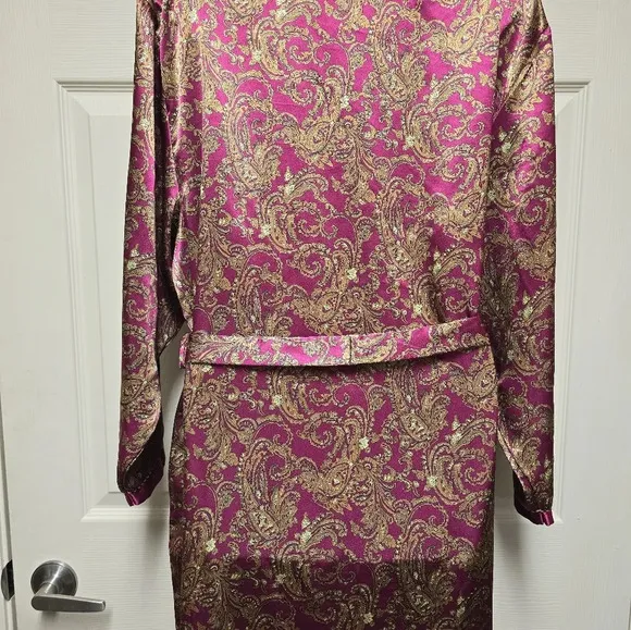 VINTAGE KATHRYN Robe Belted Pockets Floral Satin