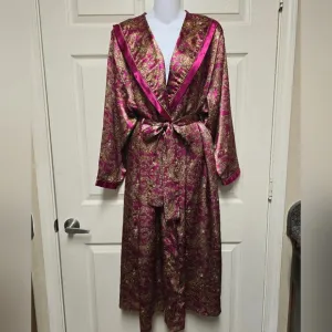 VINTAGE KATHRYN Robe Belted Pockets Floral Satin