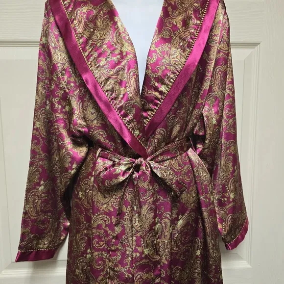 VINTAGE KATHRYN Robe Belted Pockets Floral Satin