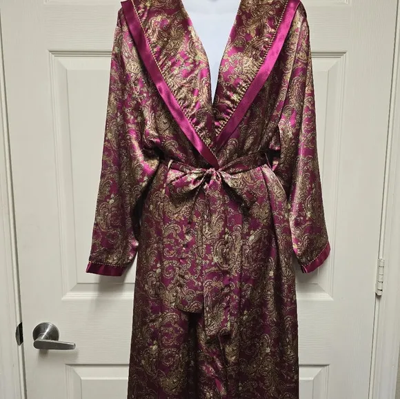 VINTAGE KATHRYN Robe Belted Pockets Floral Satin