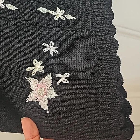 Vintage, knit, black, Victoria, embroidered, casual, sweater, 90s, 2000s, barbie