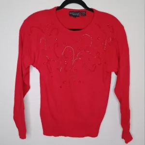 Vintage Nordstrom Red Lambswool &amp; Angora Beaded Sweater S