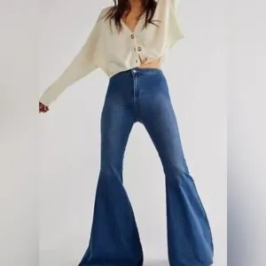We The Free People Just Float On Flare Jeans Women's 26 Raw Hem High Rise
