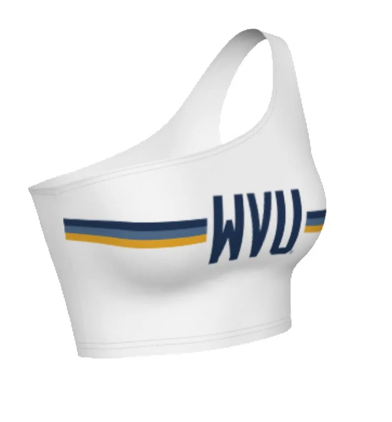 West Virginia Mountaineers White One Shoulder Top