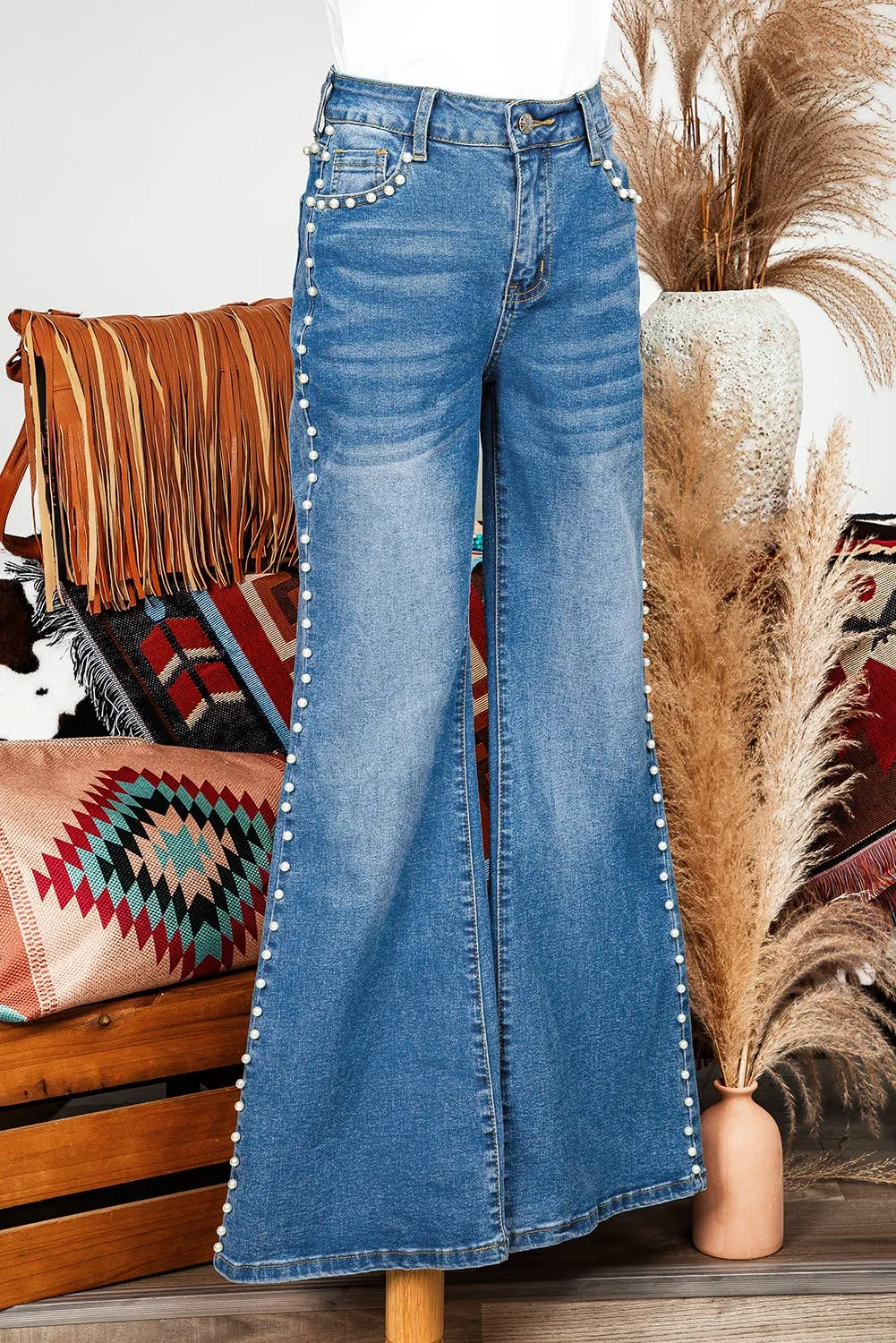 Western Pearl Boot Cut Denim Jeans