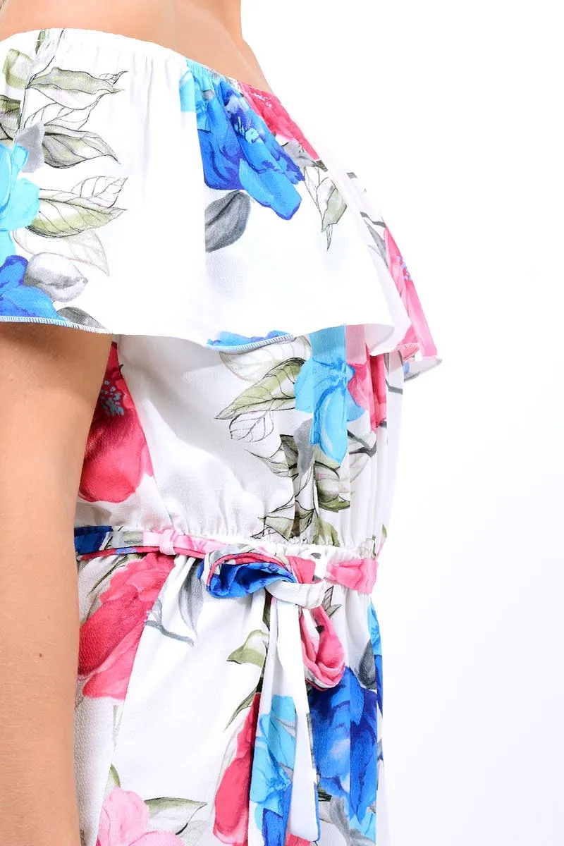 White Floral Off Shoulder Playsuit - Tillie