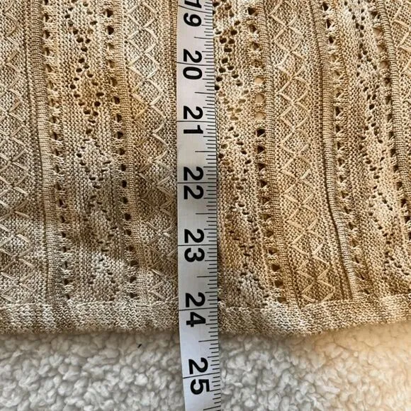 White House Black Market  Ruffled V-Neck Lurex Pullover Sweater Oat Tan Sz S NWT