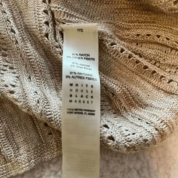 White House Black Market  Ruffled V-Neck Lurex Pullover Sweater Oat Tan Sz S NWT